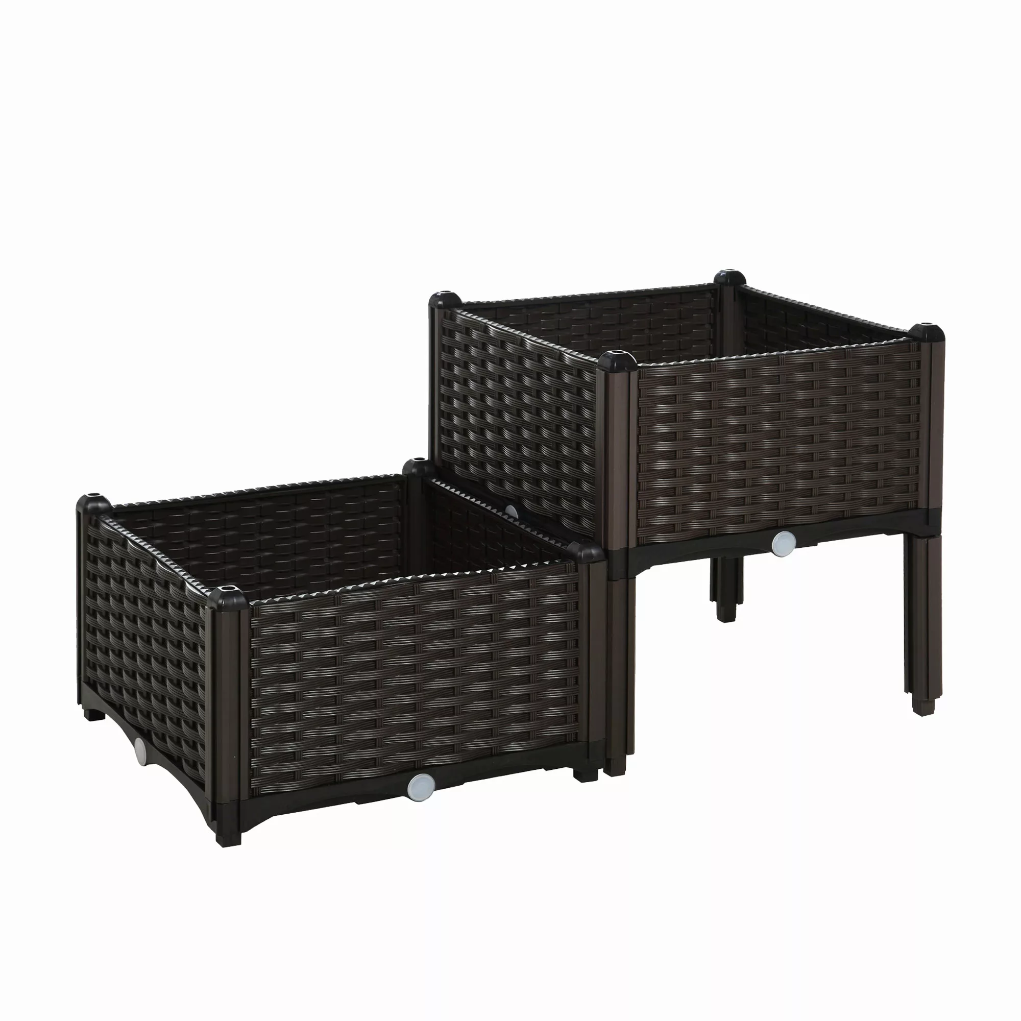 Outsunny Hochbeet Doppelter Pflanzkasten Rattan-Look 80x40x44cm mit Abfluss günstig online kaufen