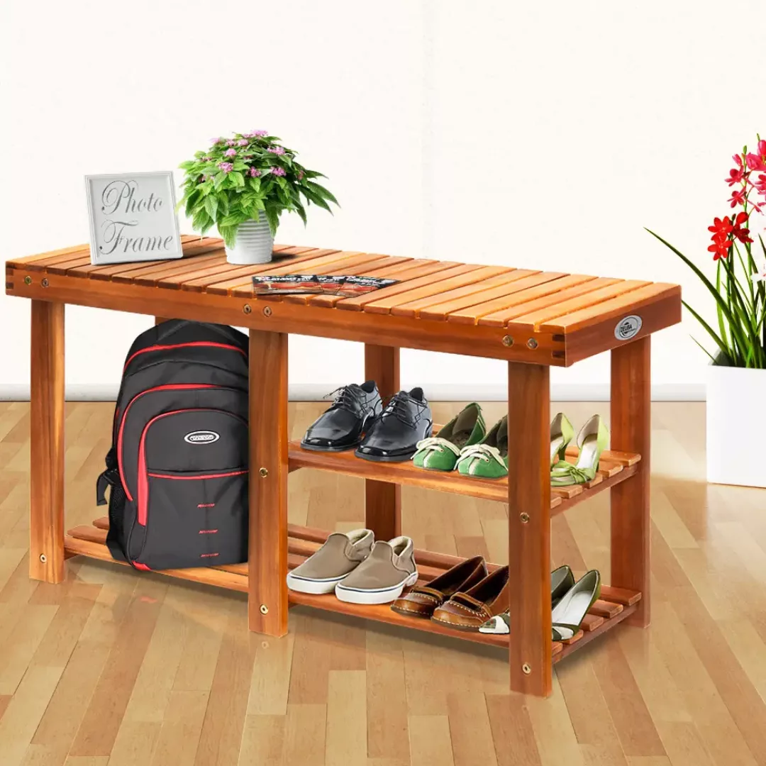 Schuhregal 2in1 Braun Akazienholz 87x30x45cm günstig online kaufen