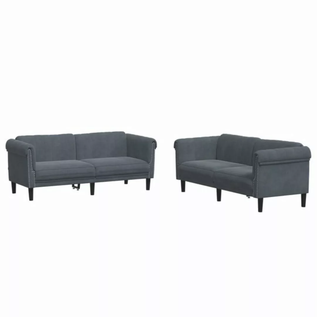 vidaXL Sofa, 2-tlg. Sofagarnitur Dunkelgrau Samt günstig online kaufen