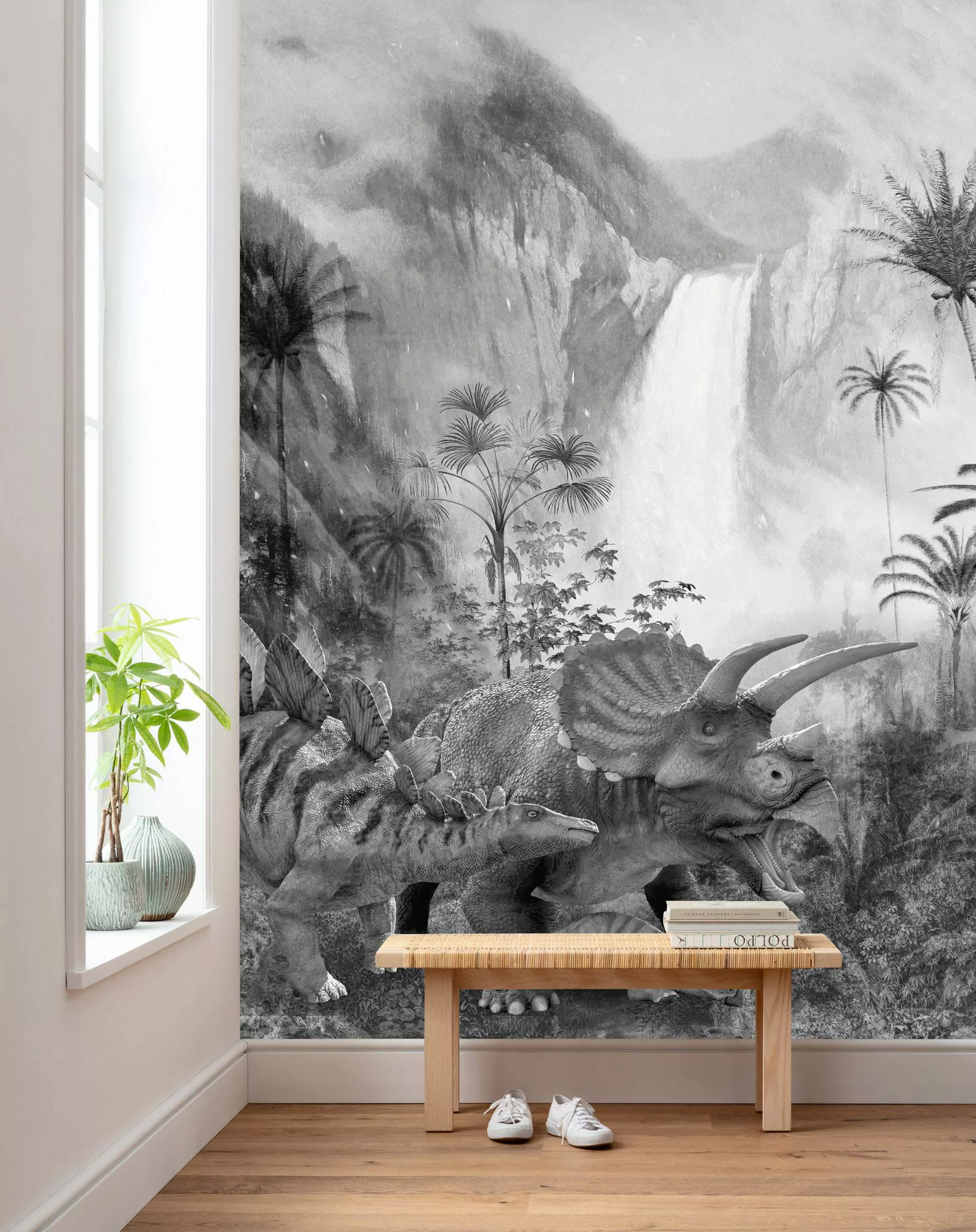 Komar Fototapete Jurassic Waterfall Dinos B/L: ca. 200x280 cm günstig online kaufen