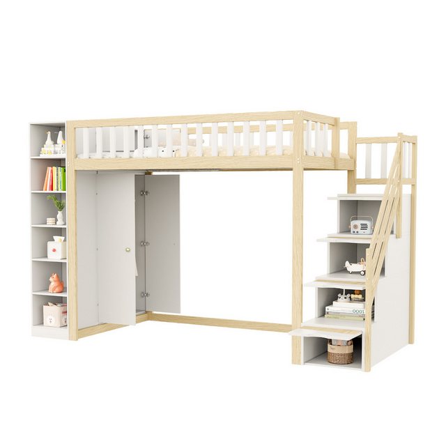 REDOM Hochbett Kinderbett,Einzelbett,Funktionsbett,mit Stauraum, Regalen (M günstig online kaufen