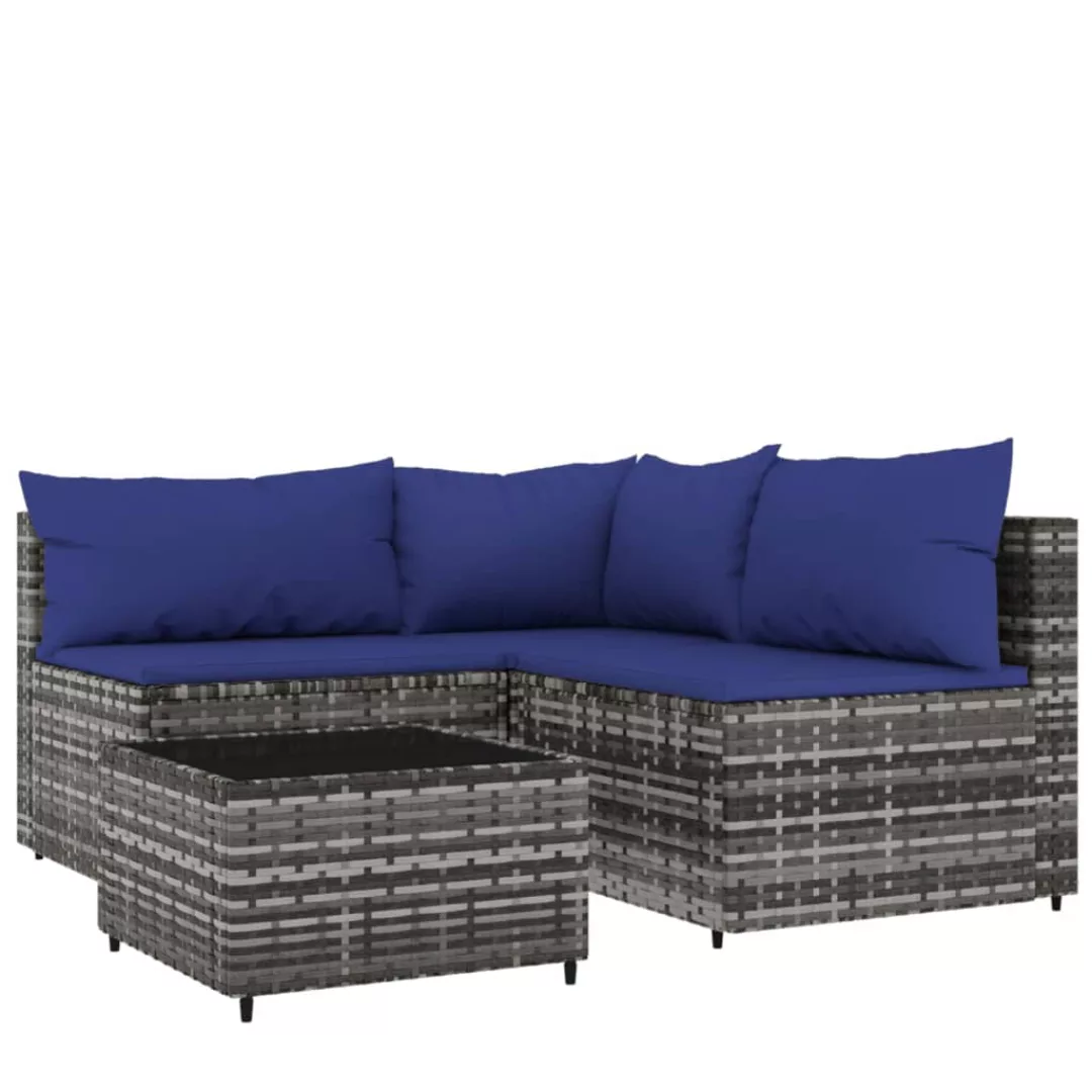 Vidaxl 4-tlg. Garten-lounge-set Mit Kissen Grau Poly Rattan günstig online kaufen