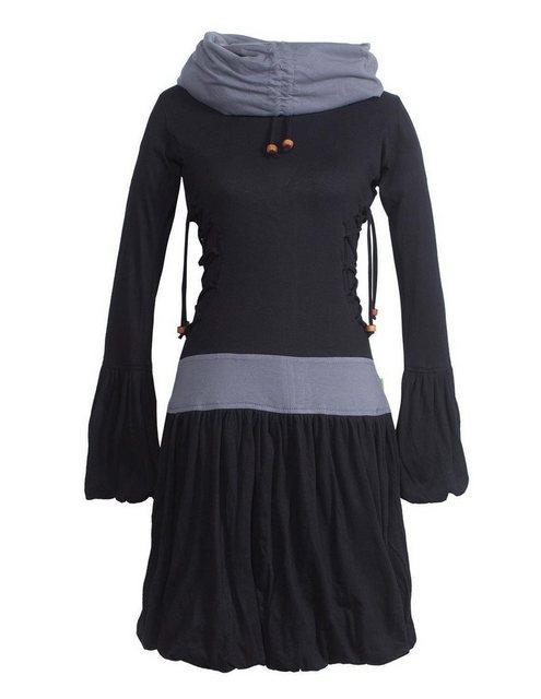 Vishes Jerseykleid Langarm Kleid mit seitlicher Schnürung Schalkragen Hippi günstig online kaufen