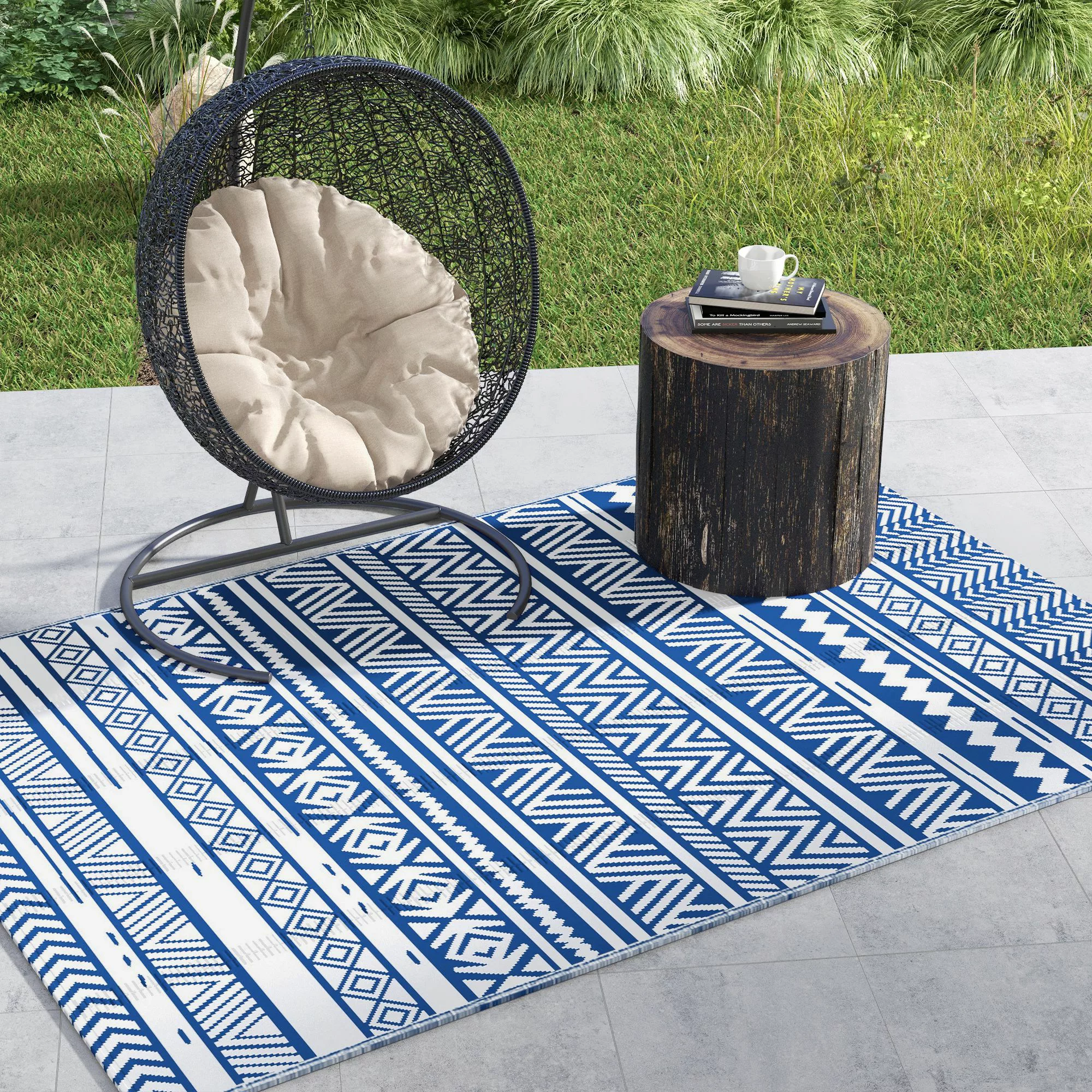 Outsunny Garten Teppich Style Graphique - Reversible Teppich 2 Muster - Maß günstig online kaufen