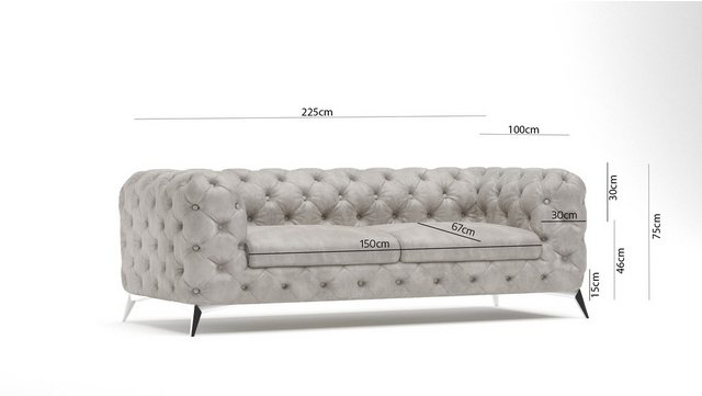 S-Style Möbel Polstergarnitur Chesterfield 3+2+1 Wanja mit Silber Metall Fü günstig online kaufen