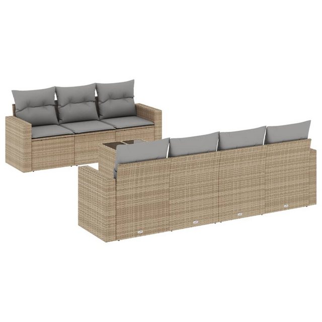 vidaXL Sofaelement 8-tlg. Garten-Sofagarnitur mit Kissen Beige Poly Rattan günstig online kaufen