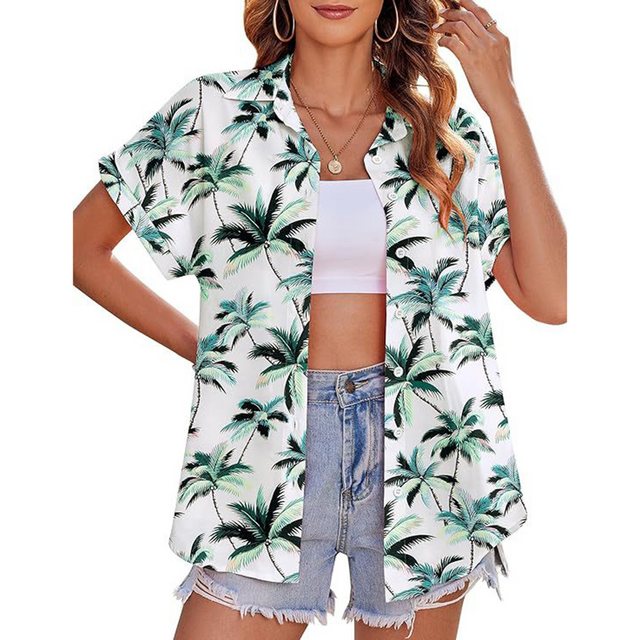 CHENIN Blusenshirt Hawaii-Hemden mit Knöpfen für Damen, lässige Blumen-Trop günstig online kaufen