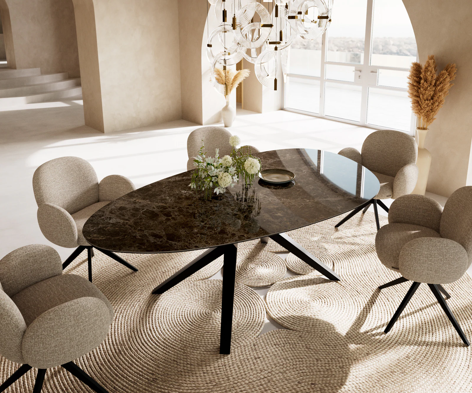 Esstisch Edge Oval 220x120 Keramik Laminam® Emperador Extra Lucidato Dunkel günstig online kaufen