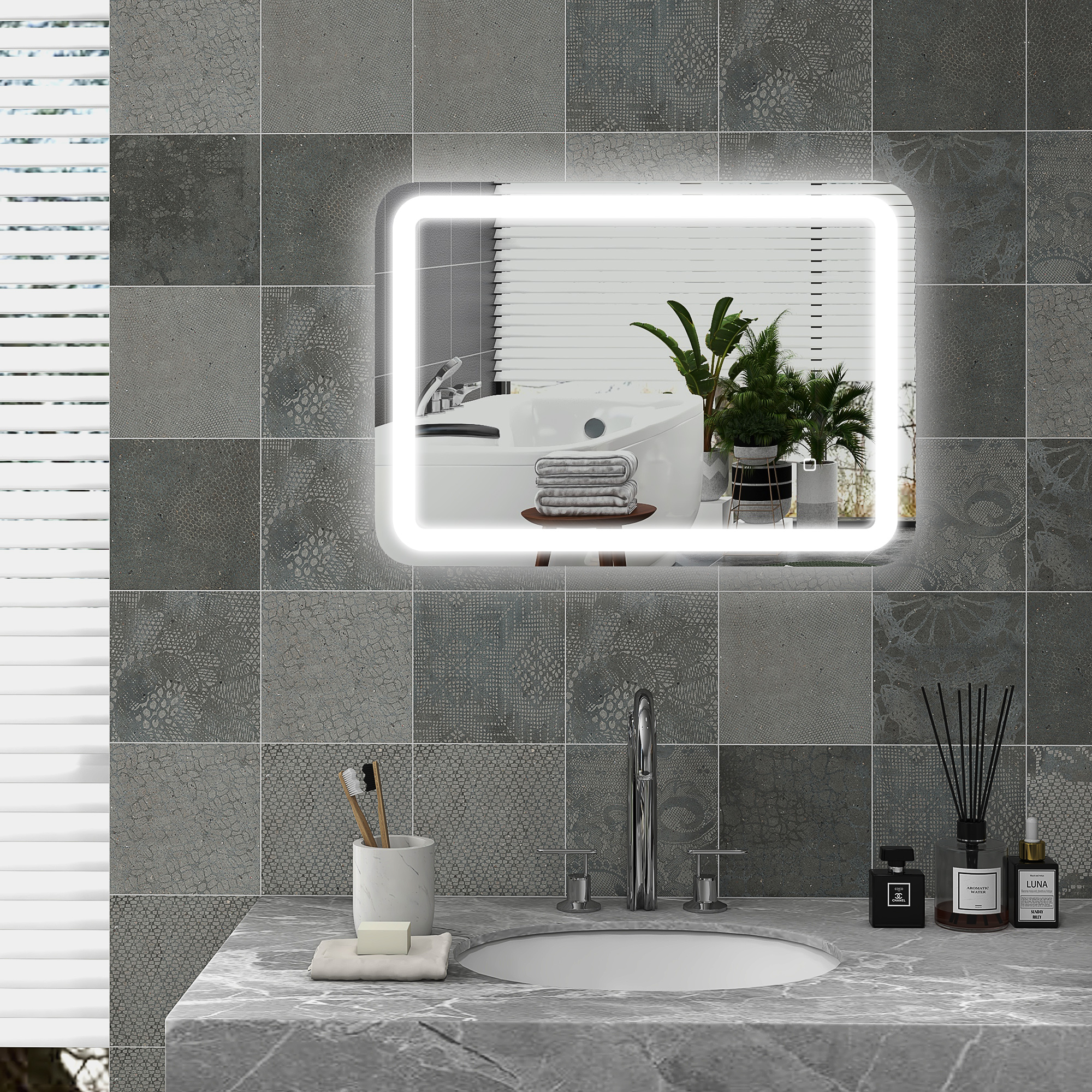 kleankin Badspiegel, 50 x 70 cm LED Badezimmerspiegel mit 3 Lichtfarben, Wa günstig online kaufen