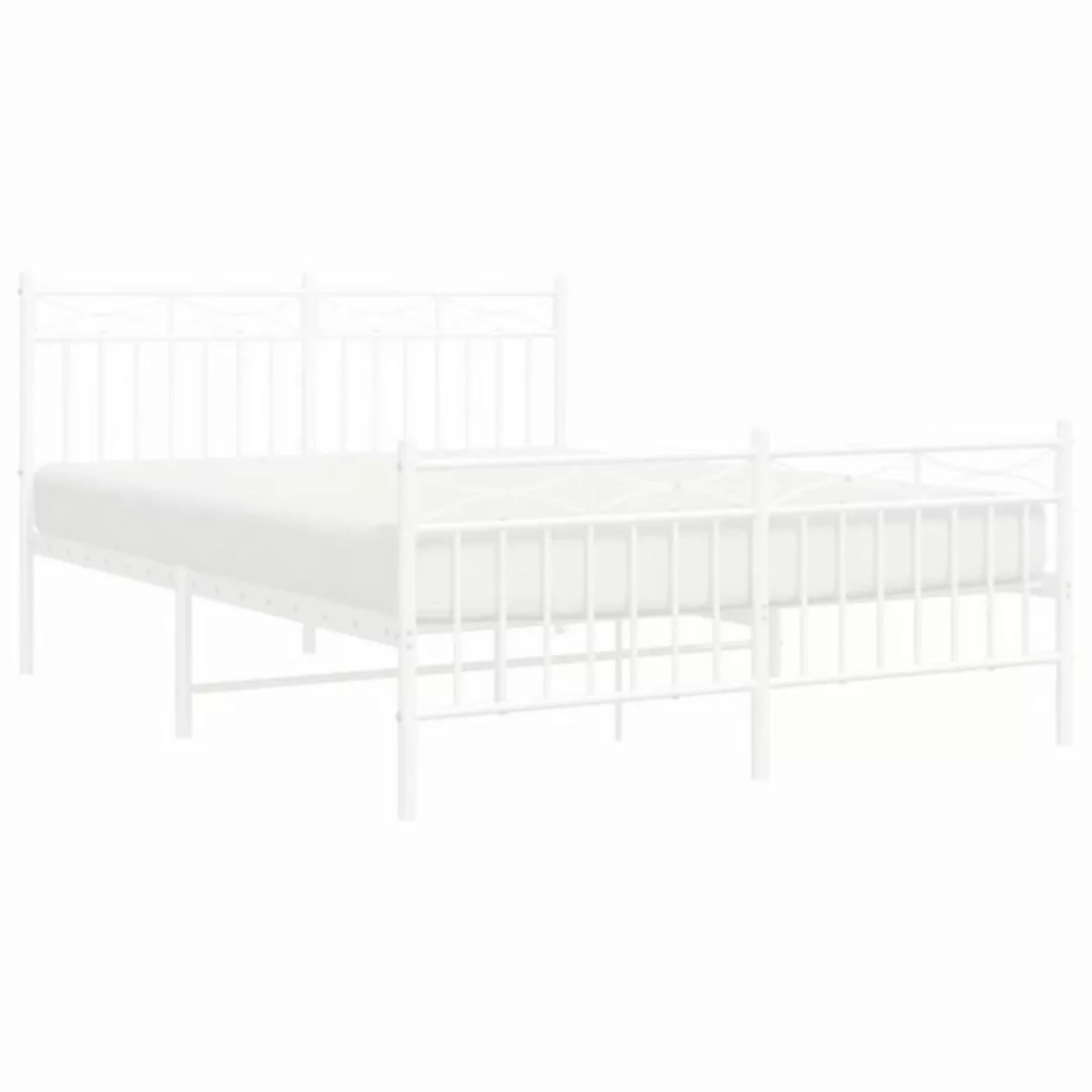 vidaXL Bett Bettgestell mit Kopf- und Fußteil Metall Weiß 135x190 cm günstig online kaufen