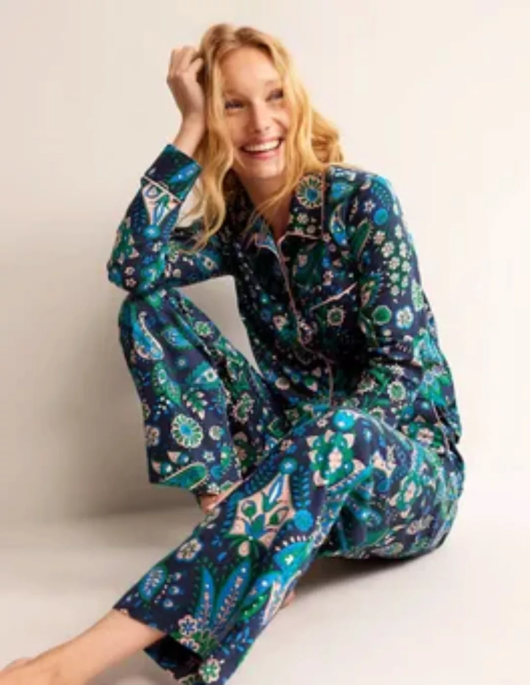 Schlafanzughose aus Baumwollsatin Damen Boden, Bunt, Azaleenblüte günstig online kaufen