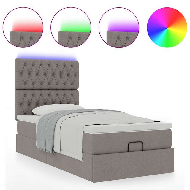 vidaXL Bett Ottoman-Bett mit Matratze & LEDs Taupe 90x200 cm Stoff günstig online kaufen