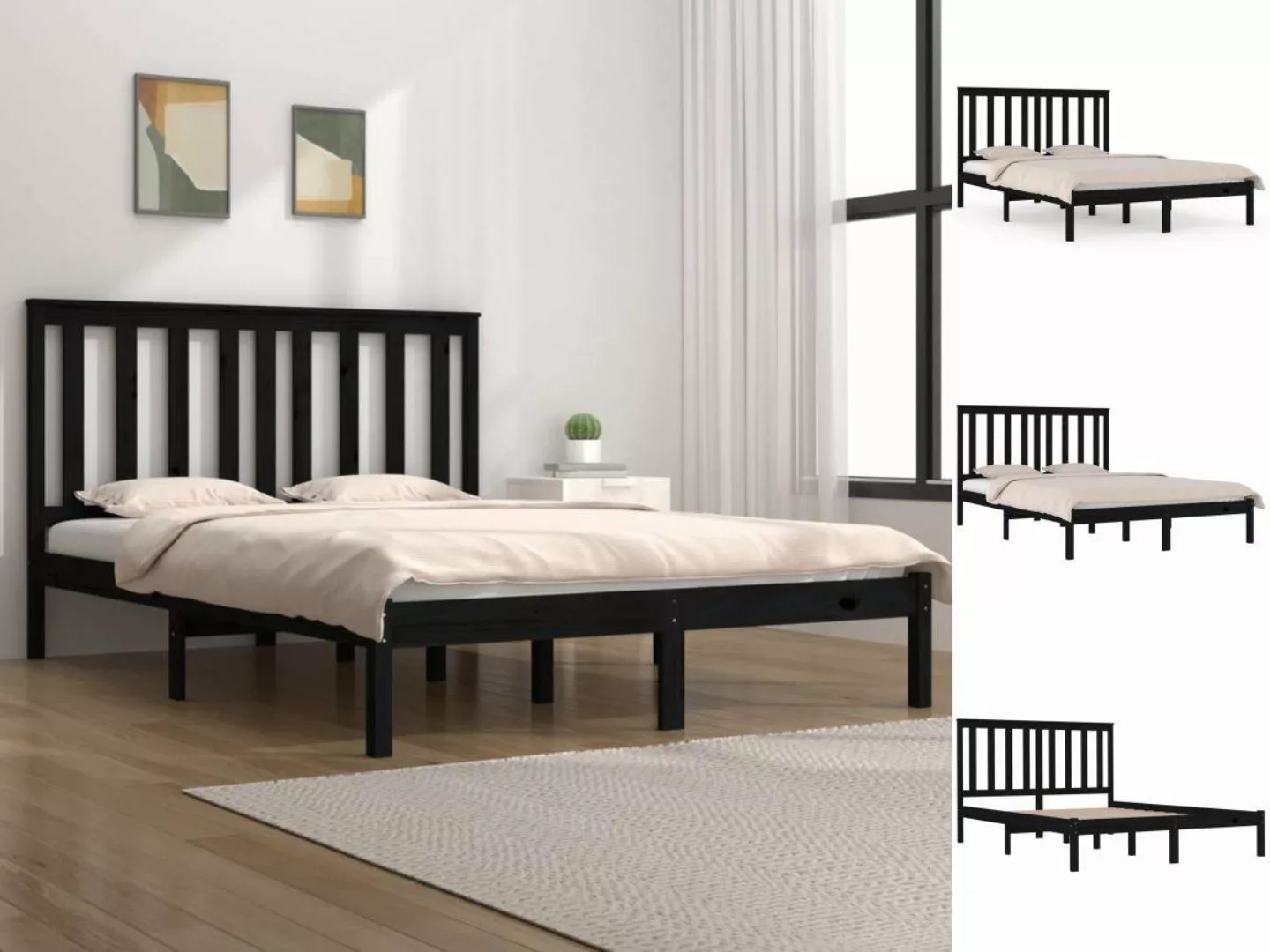 vidaXL Bettgestell Massivholzbett Schwarz Kiefer 160x200 cm Bett Bettgestel günstig online kaufen
