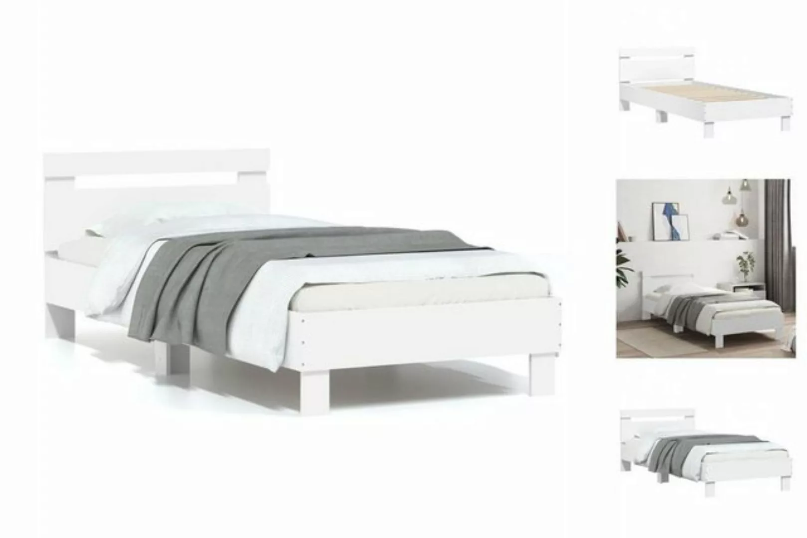 vidaXL Bettgestell Bettgestell mit Kopfteil Weiß 75x190 cm Spanplatte Bett günstig online kaufen