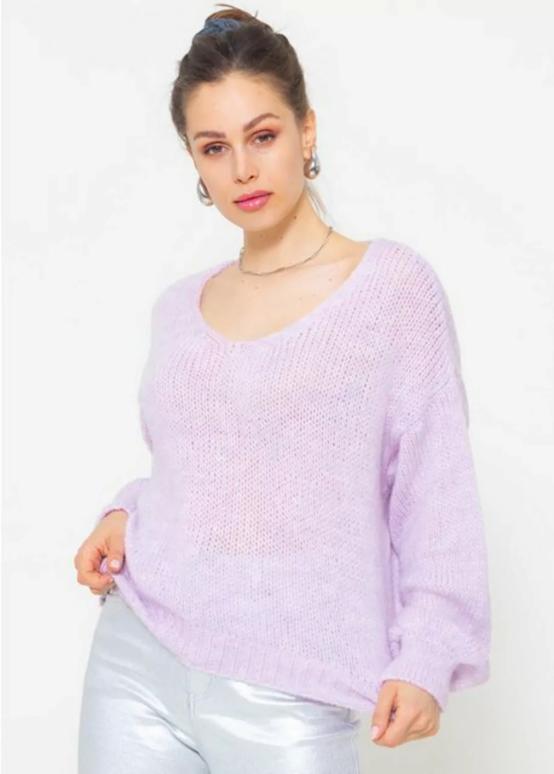 SASSYCLASSY Strickpullover Lässiger Pullover mit V-Ausschnitt Oversize Pull günstig online kaufen