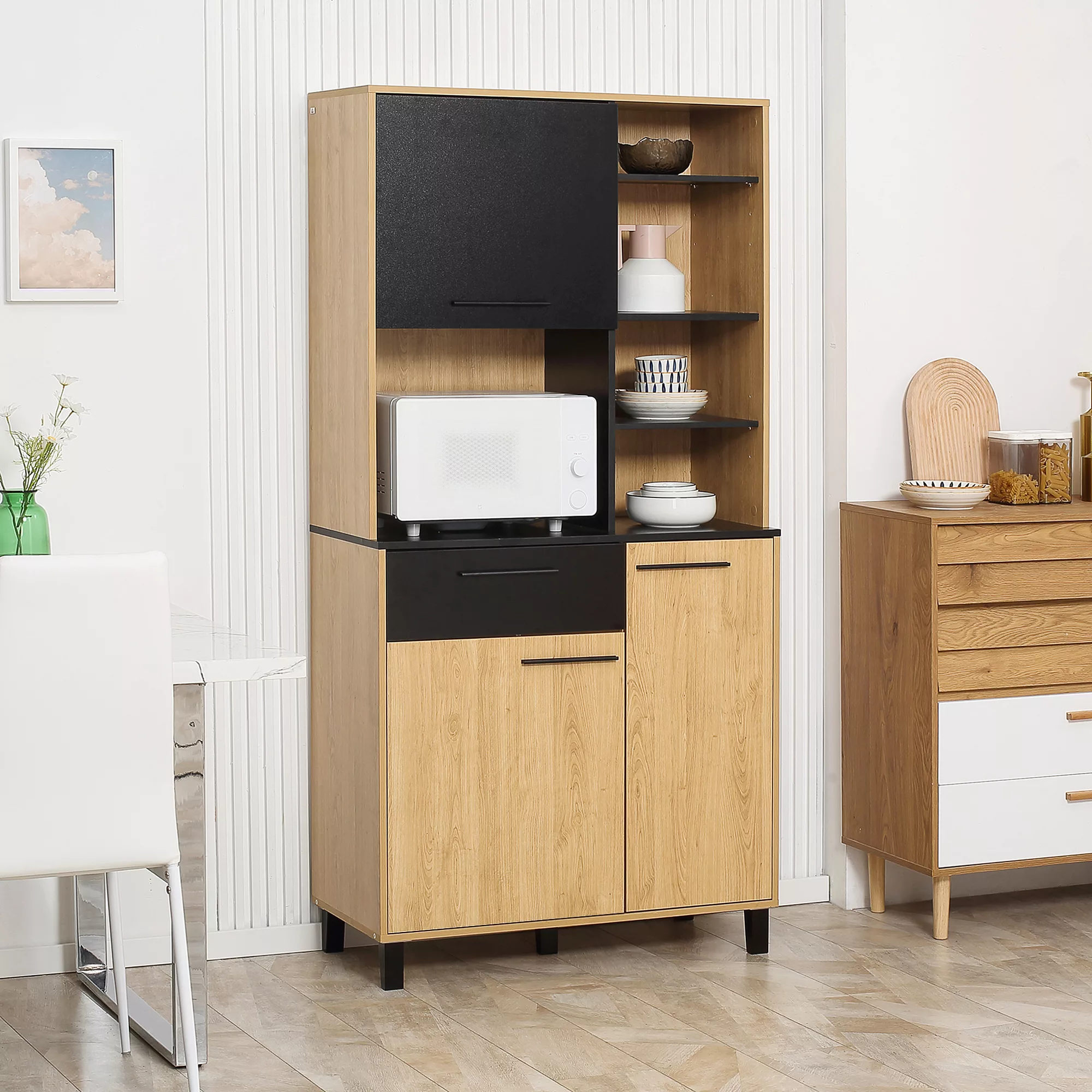 HOMCOM Küchenbuffet Küchenschrank mit Mehrfach-Stauraum, 1 Schublade, 3 Sch günstig online kaufen
