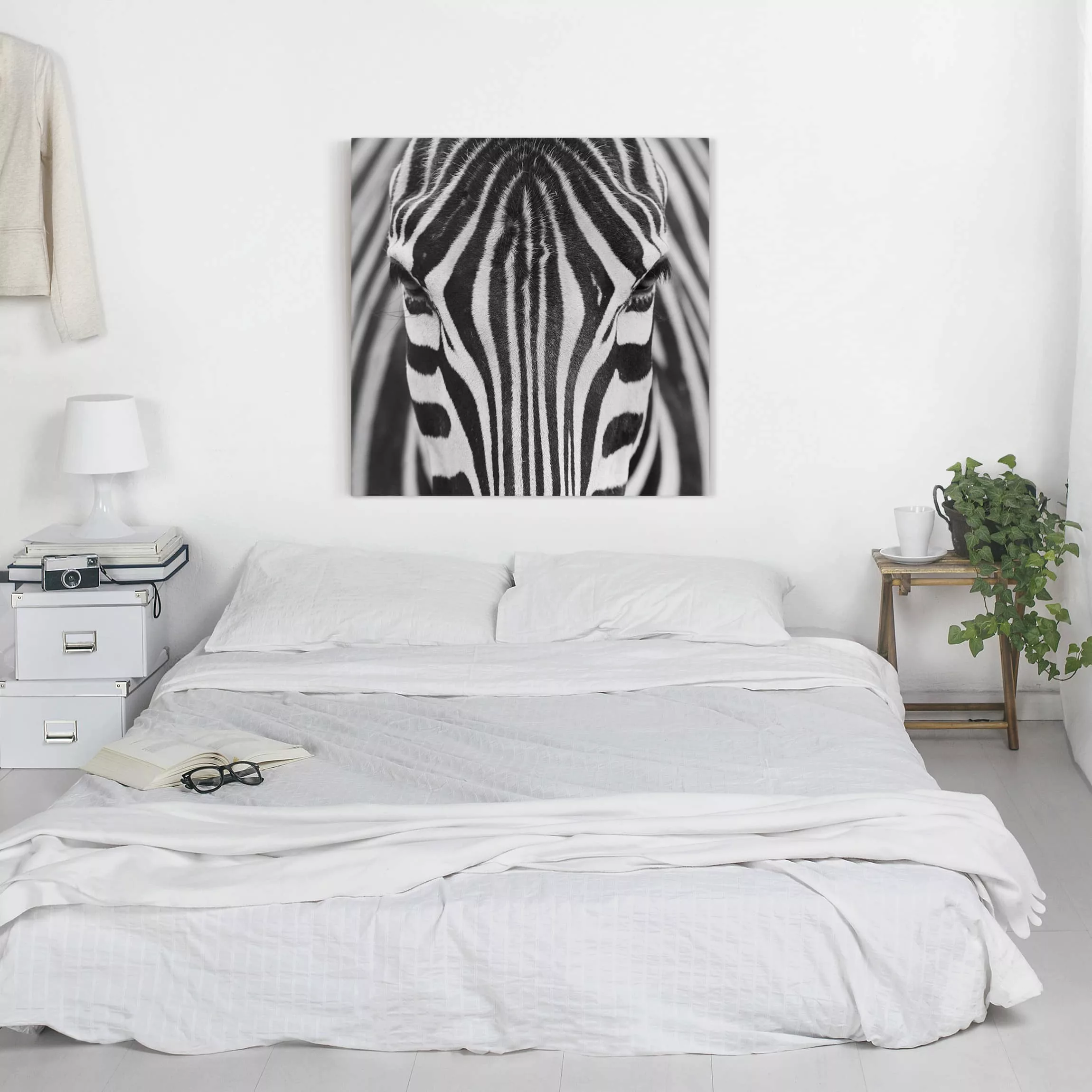Leinwandbild Schwarz-Weiß - Quadrat Zebra Look günstig online kaufen