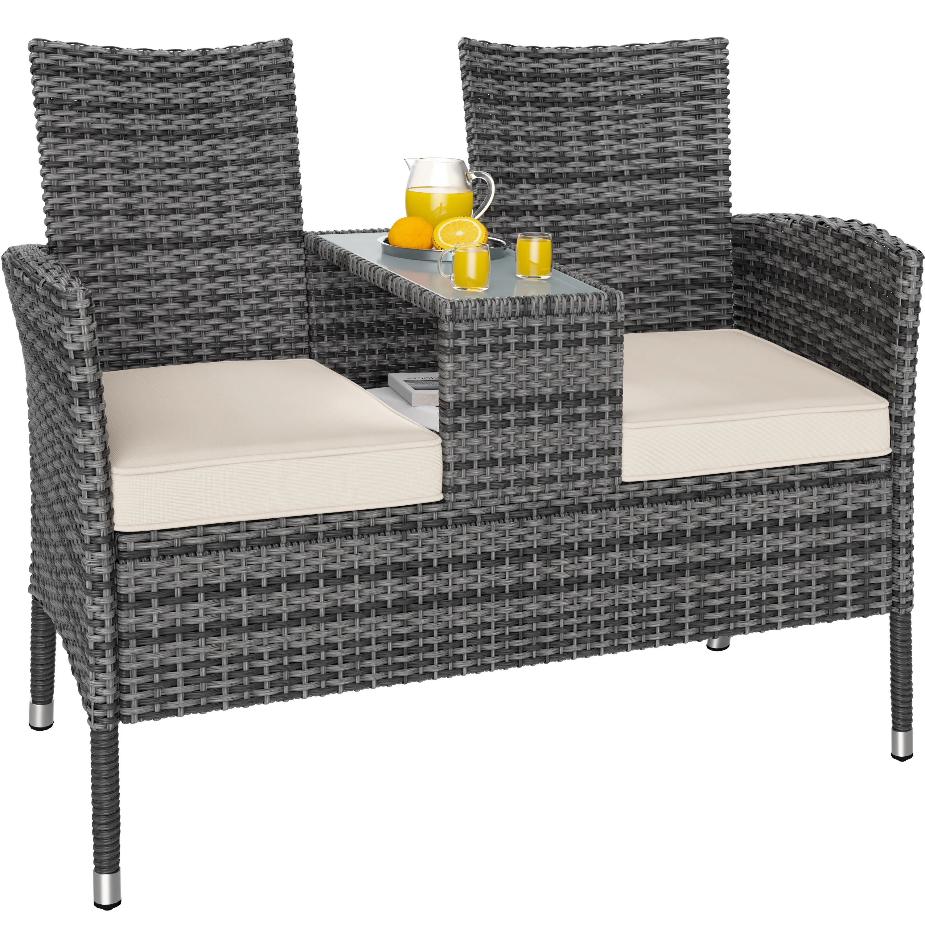 Polyrattan Kino Bank Grau/Beige 143x55x88cm günstig online kaufen