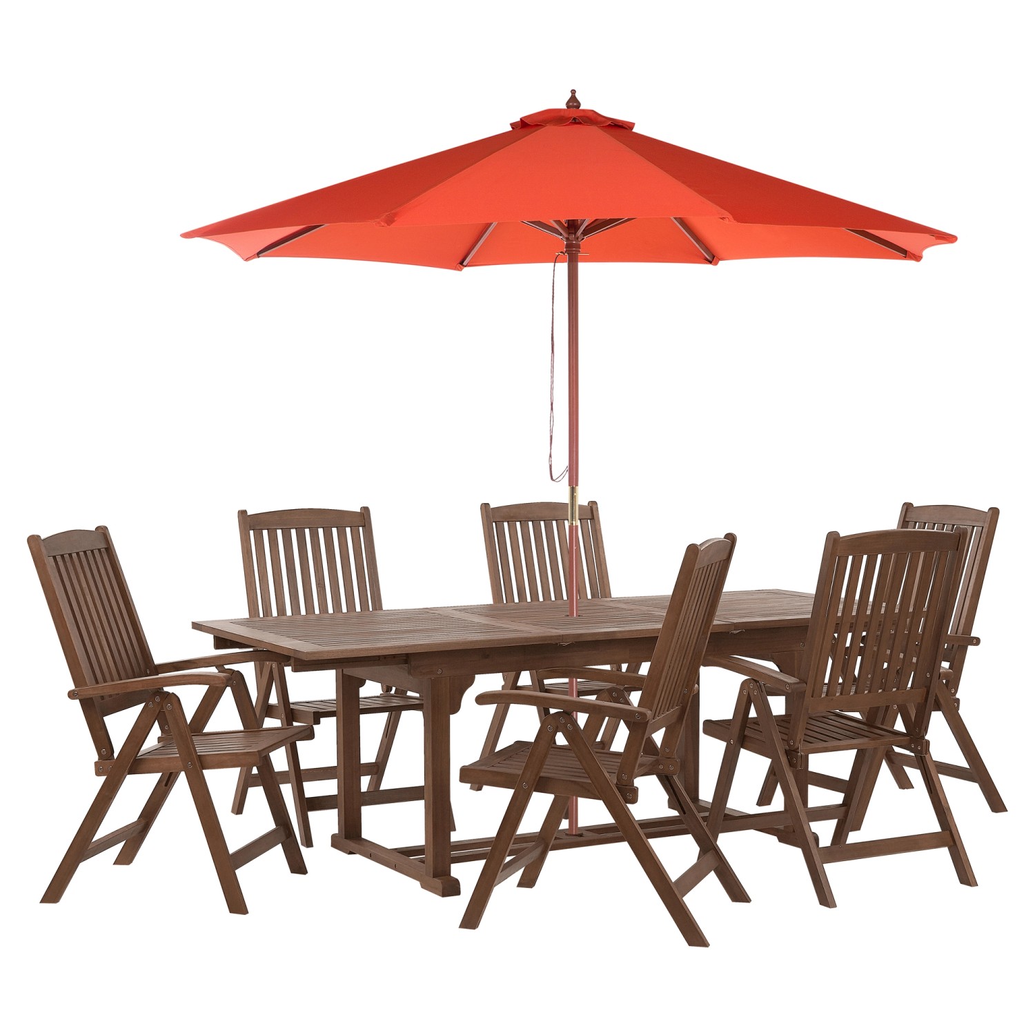 Beliani Gartentisch Set AMANTEA Dunkler Holzfarbton Rot günstig online kaufen