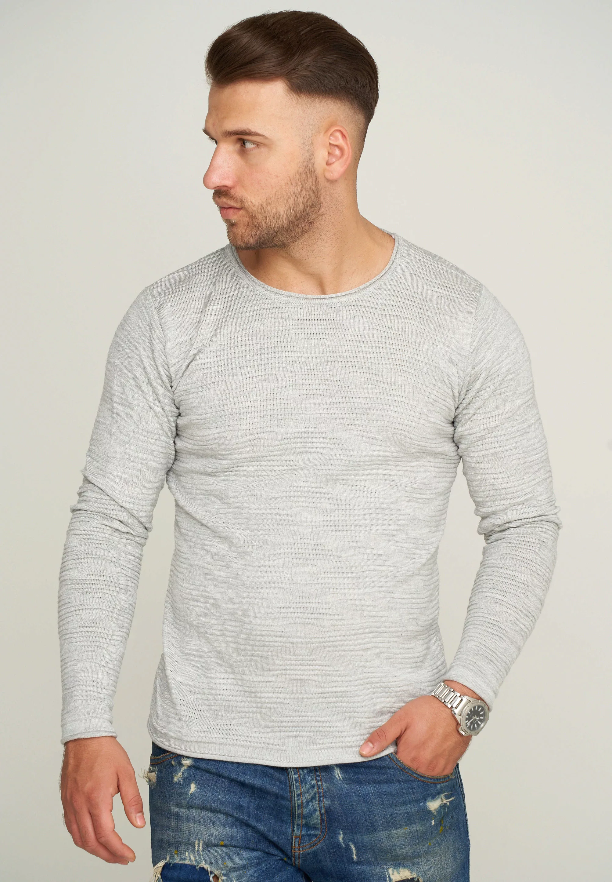 behype Langarmshirt "MKBASE90", mit dezentem Muster günstig online kaufen