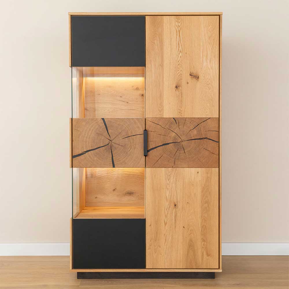 Highboard Wohnzimmer Highboard mit LED Beleuchtung und Glastür günstig online kaufen