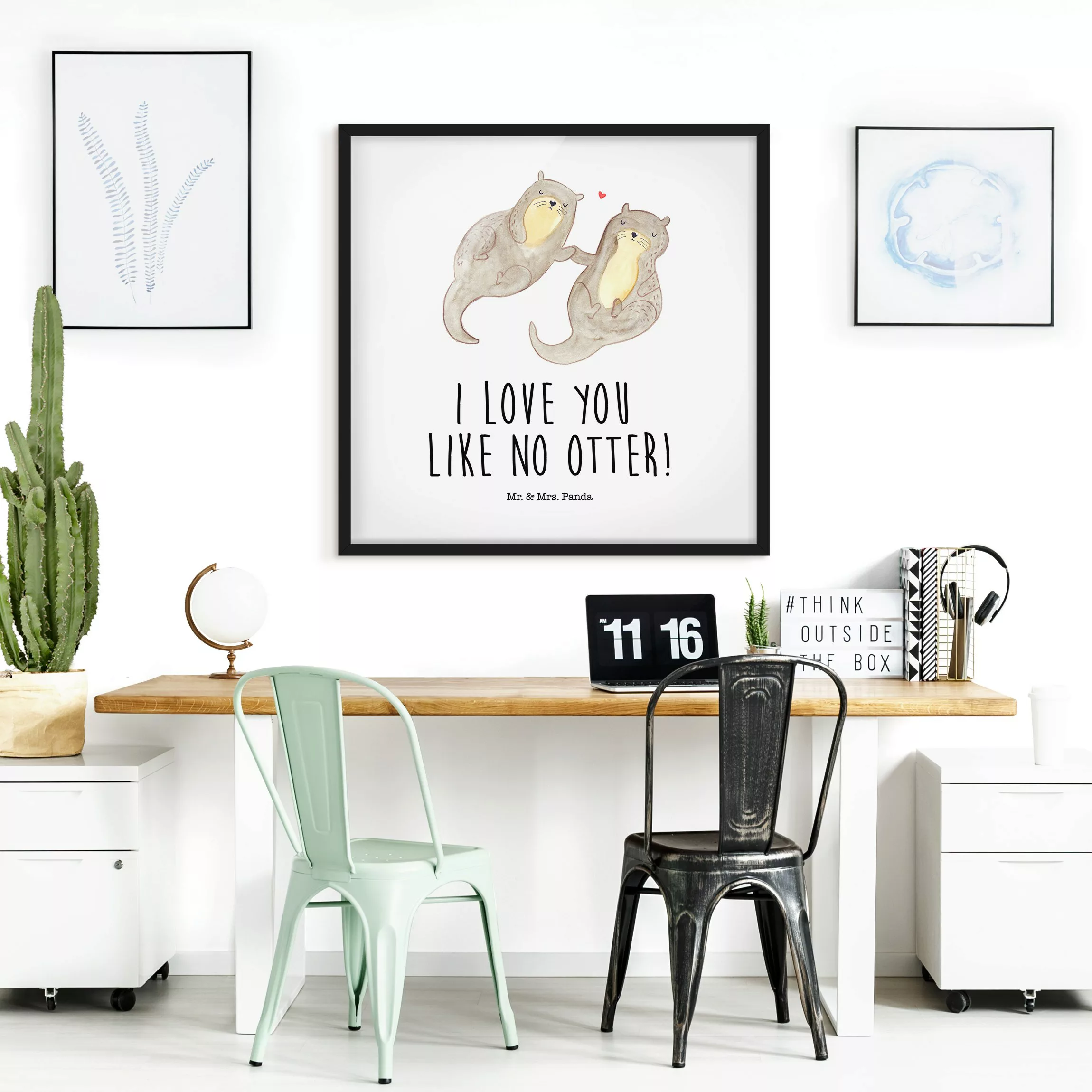 Bild mit Rahmen Mr. & Mrs. Panda - Otter - I Love You günstig online kaufen