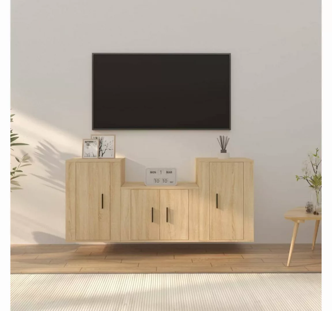 vidaXL TV-Schrank 3-tlg TV-Schrank-Set Sonoma-Eiche Holzwerkstoff TV-Lowboa günstig online kaufen