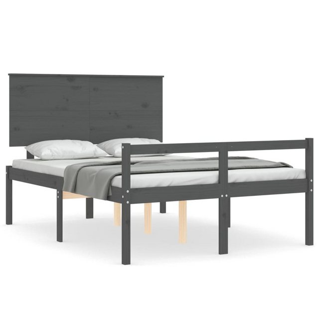 vidaXL Bett Seniorenbett mit Kopfteil 120x200 cm Grau Massivholz günstig online kaufen