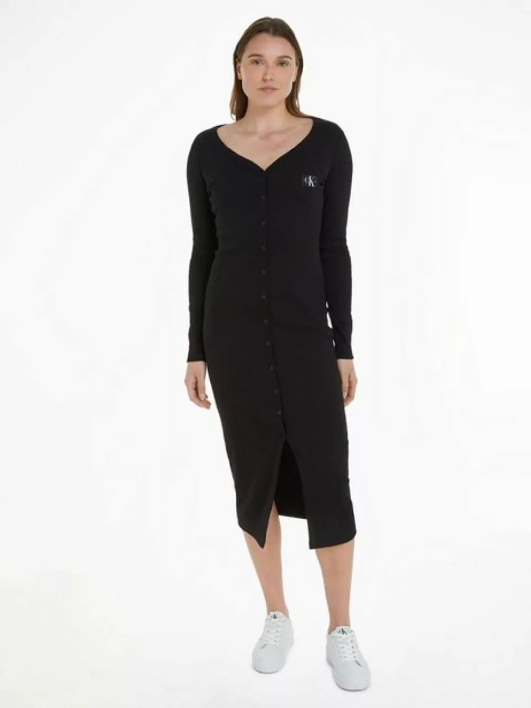 Calvin Klein Jeans Jerseykleid LABEL LONG SLEEVE RIB DRESS günstig online kaufen
