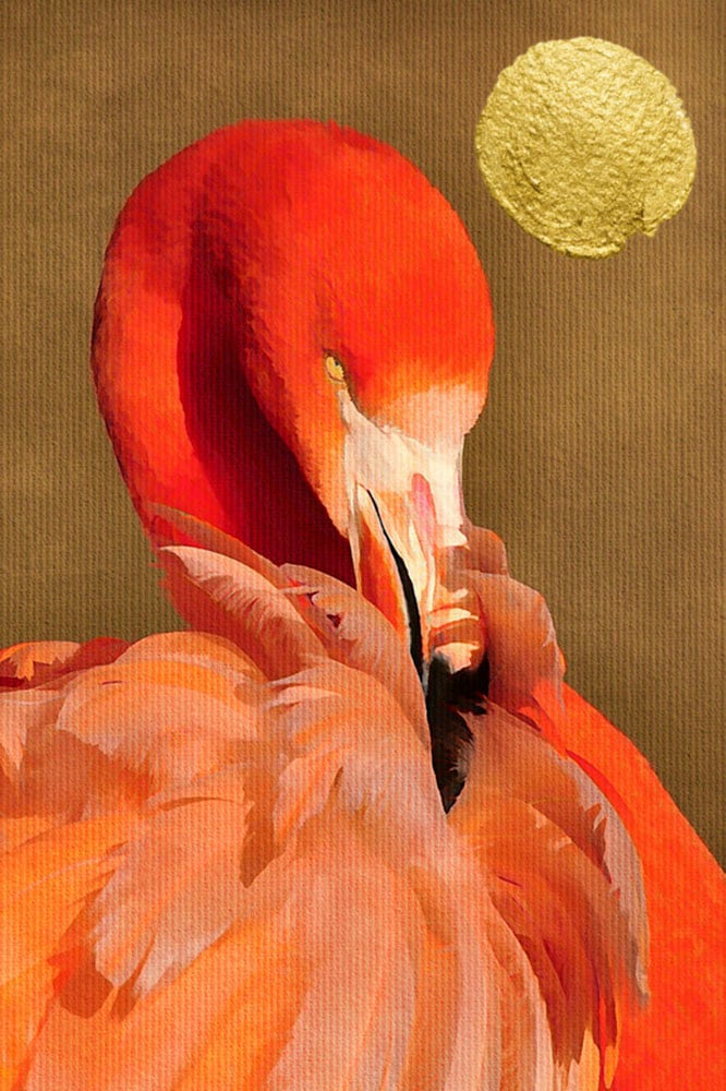 A.S. Création Leinwandbild "Flamingo in Sun - Wandbild Rot Gold Braun Keilr günstig online kaufen