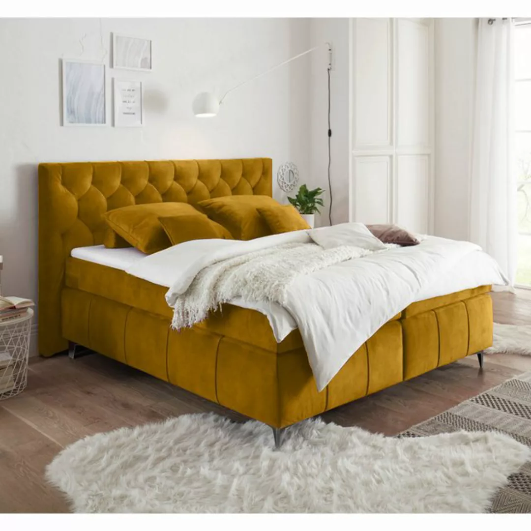 Boxspringbett 180x200 cm PETARE-09 in der modernen Farbe Okra und Härtegrad günstig online kaufen