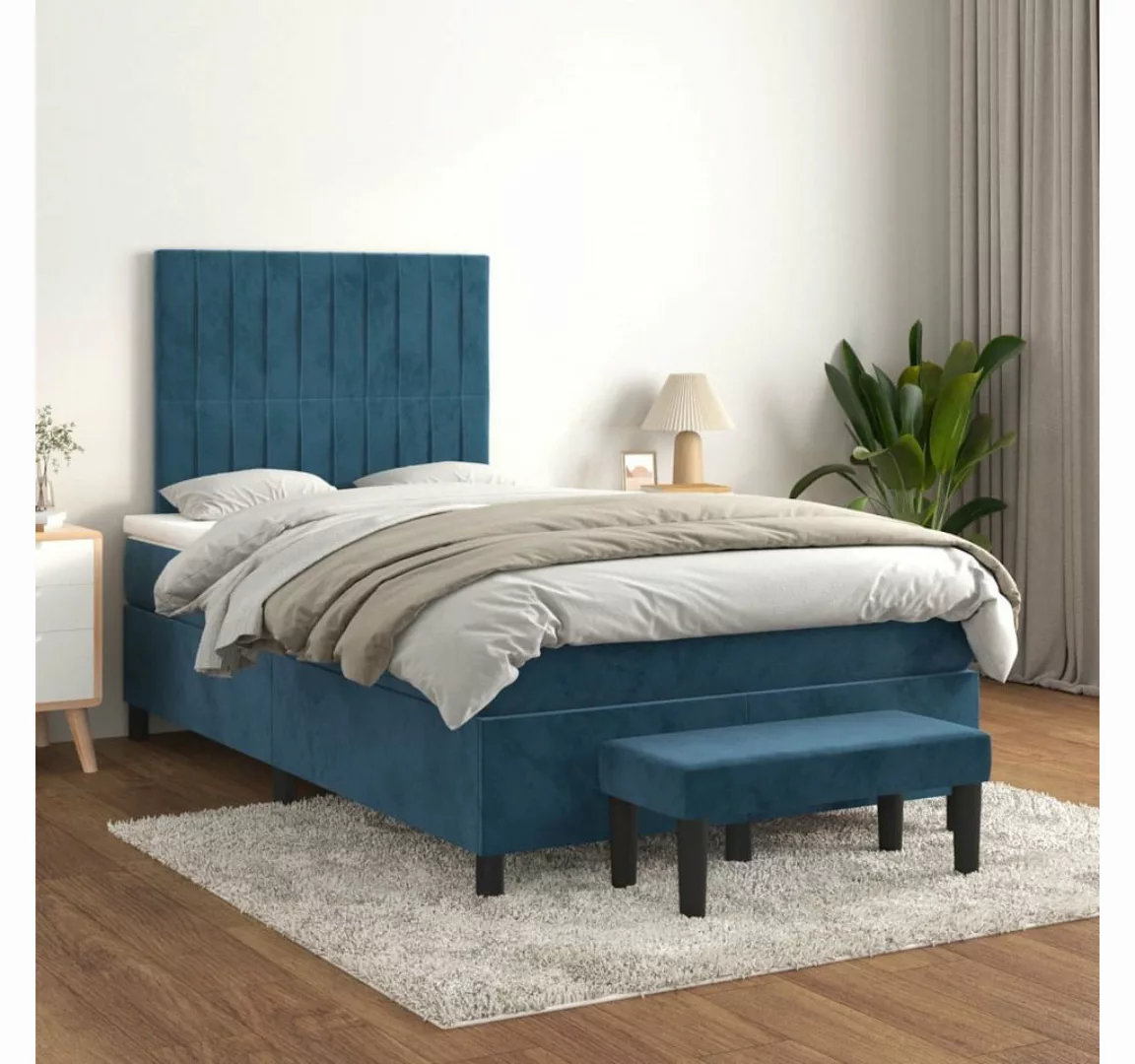 vidaXL Boxspringbett, Boxspringbett mit Matratze Dunkelblau 120x200 cm Samt günstig online kaufen