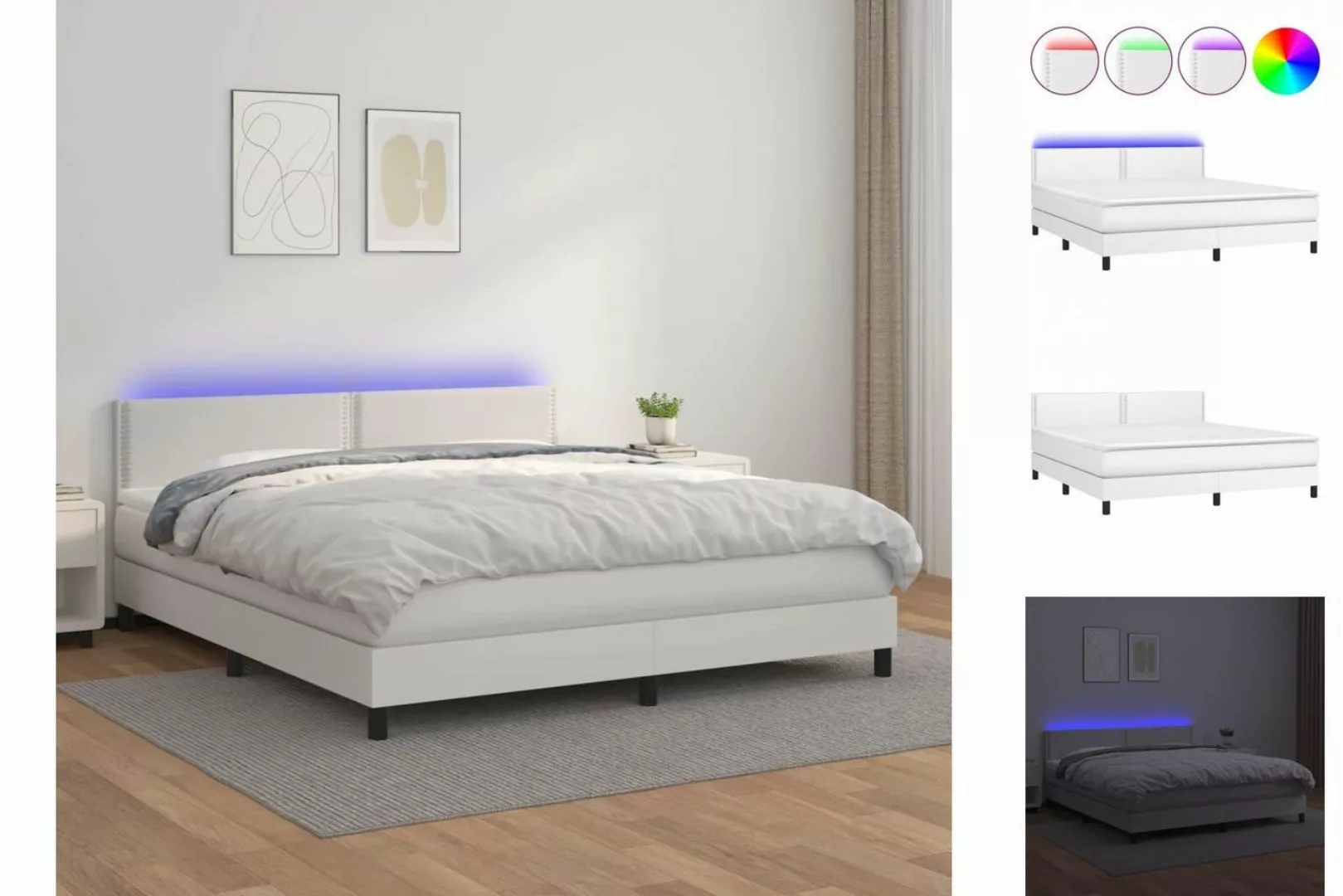 vidaXL Boxspringbett Boxspringbett mit Matratze LED Weiß 180x200 cm Kunstle günstig online kaufen