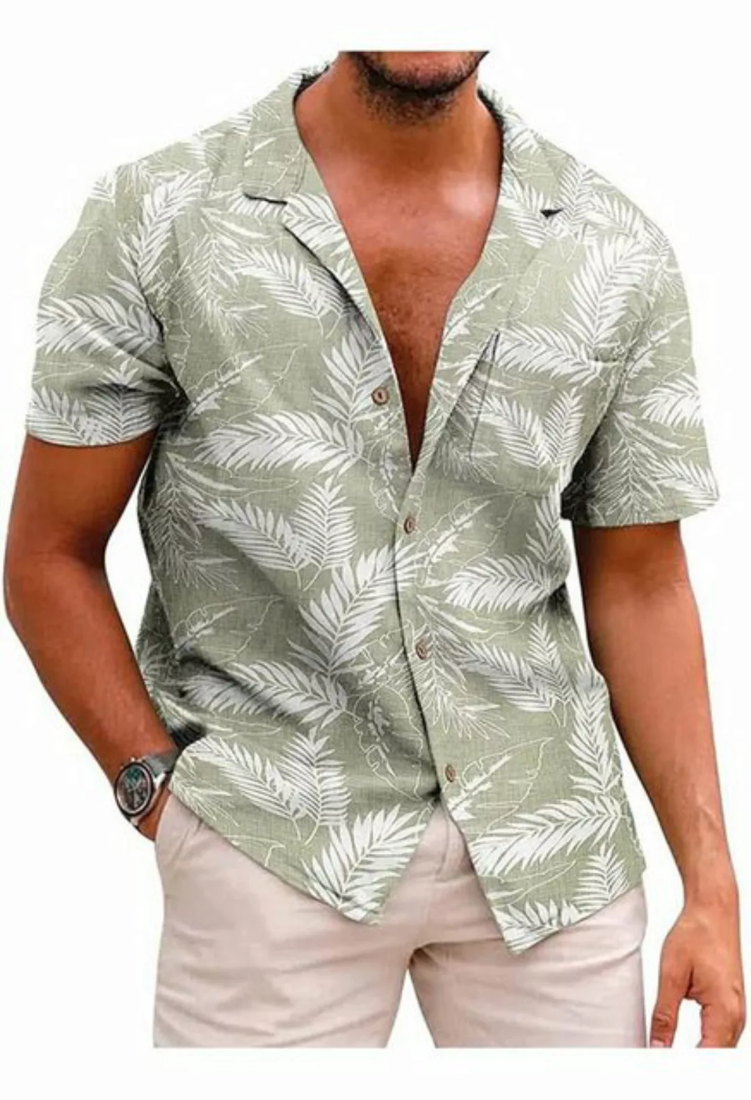 UNAUDY Kurzarmshirt Hawaii Hemd Männer Kurzarm Sommer Fronttasche Hawaii-Pr günstig online kaufen