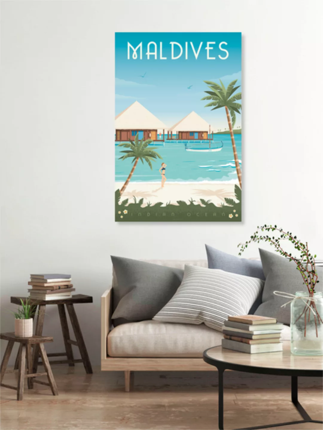 Poster / Leinwandbild - Malediven Vintage Travel Wandbild günstig online kaufen
