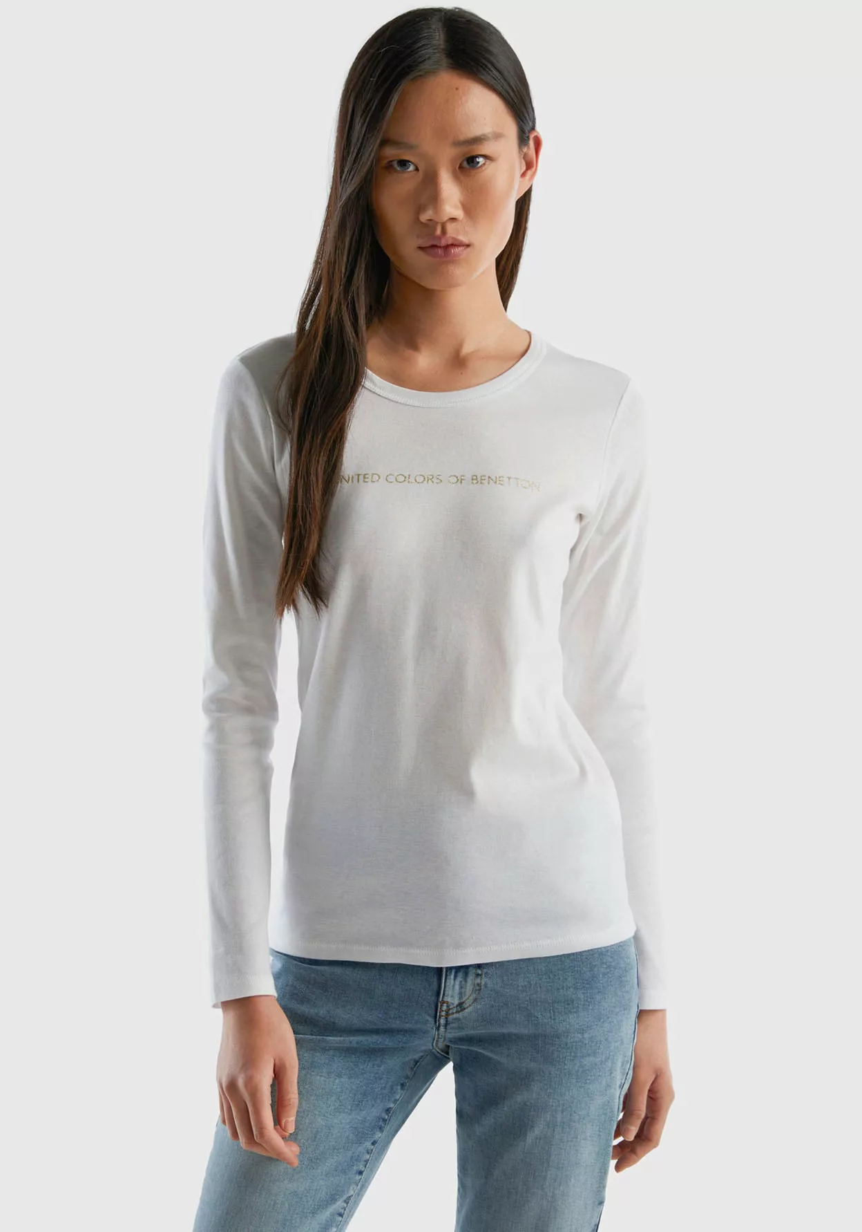 United Colors of Benetton Langarmshirt, mit Glitzereffekt Labelprint günstig online kaufen