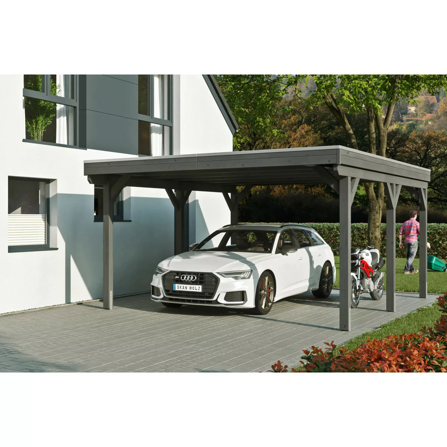 Skan Holz Carport Grunewald 427 cm x 554 cm mit EPDM-Dach Schiefergrau günstig online kaufen