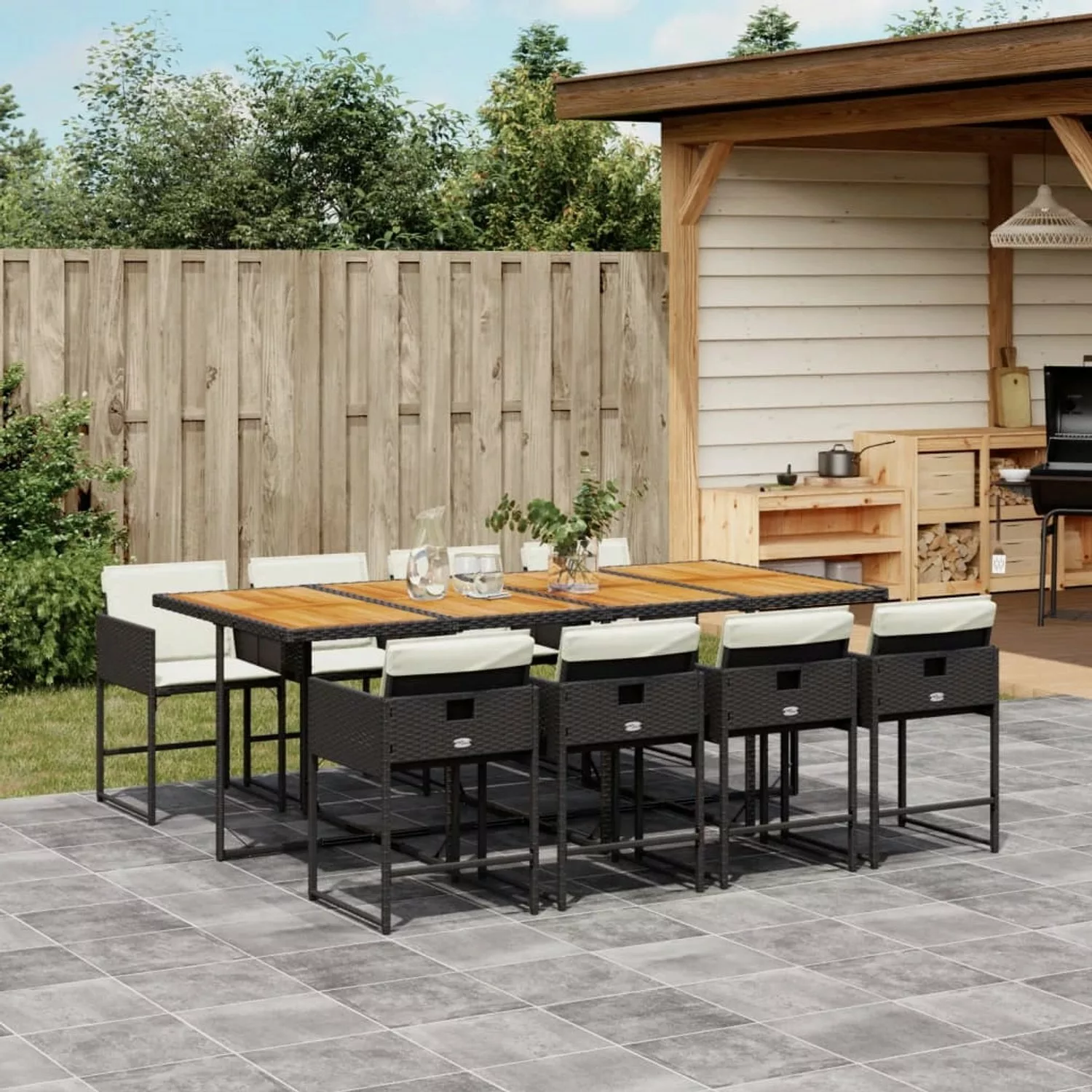 vidaXL 9-tlg Garten-Essgruppe mit Kissen Schwarz Poly Rattan Modell 101 günstig online kaufen