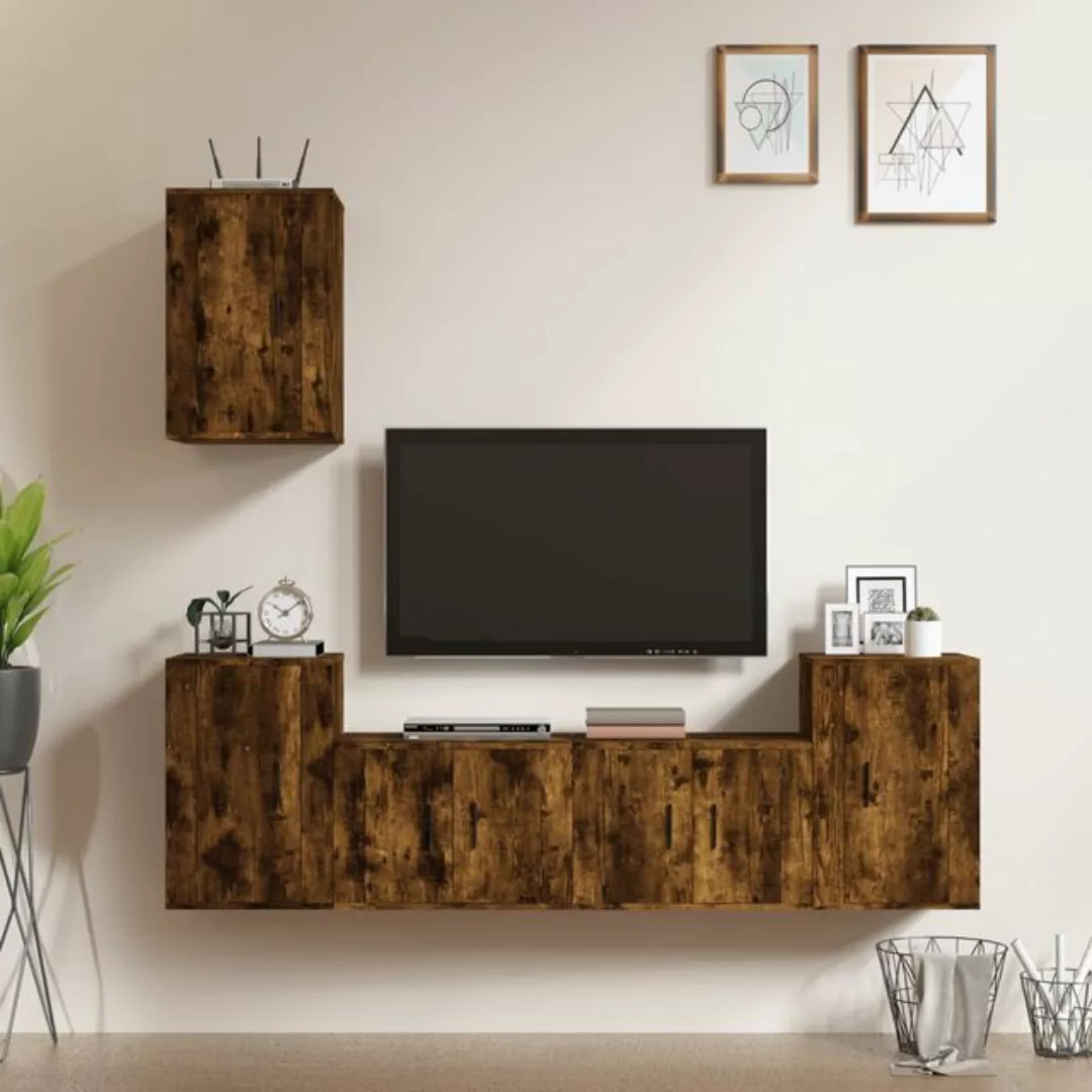 vidaXL TV-Schrank 5-tlg TV-Schrank-Set Räuchereiche Spanplatte TV-Lowboard günstig online kaufen