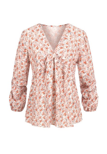 CLOUD 5IVE Langarmhemd CLOUD 5IVE V-Neck Bluse mit Rüschendetails und Blume günstig online kaufen