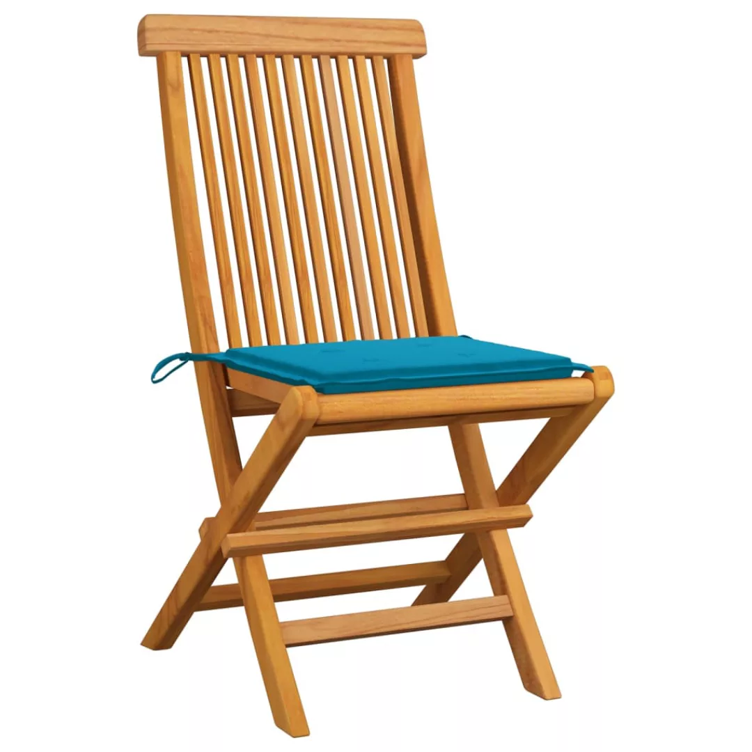 Gartenstühle Mit Blauen Kissen 8 Stk. Massivholz Teak günstig online kaufen