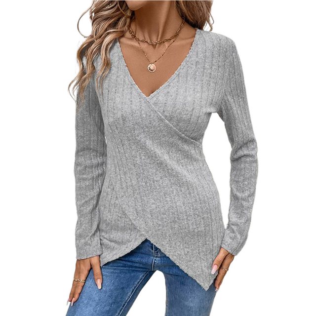 MC Star Sweater Damen Criss Cross V-Ausschnitt Pullover Elegant Casual (Fro günstig online kaufen