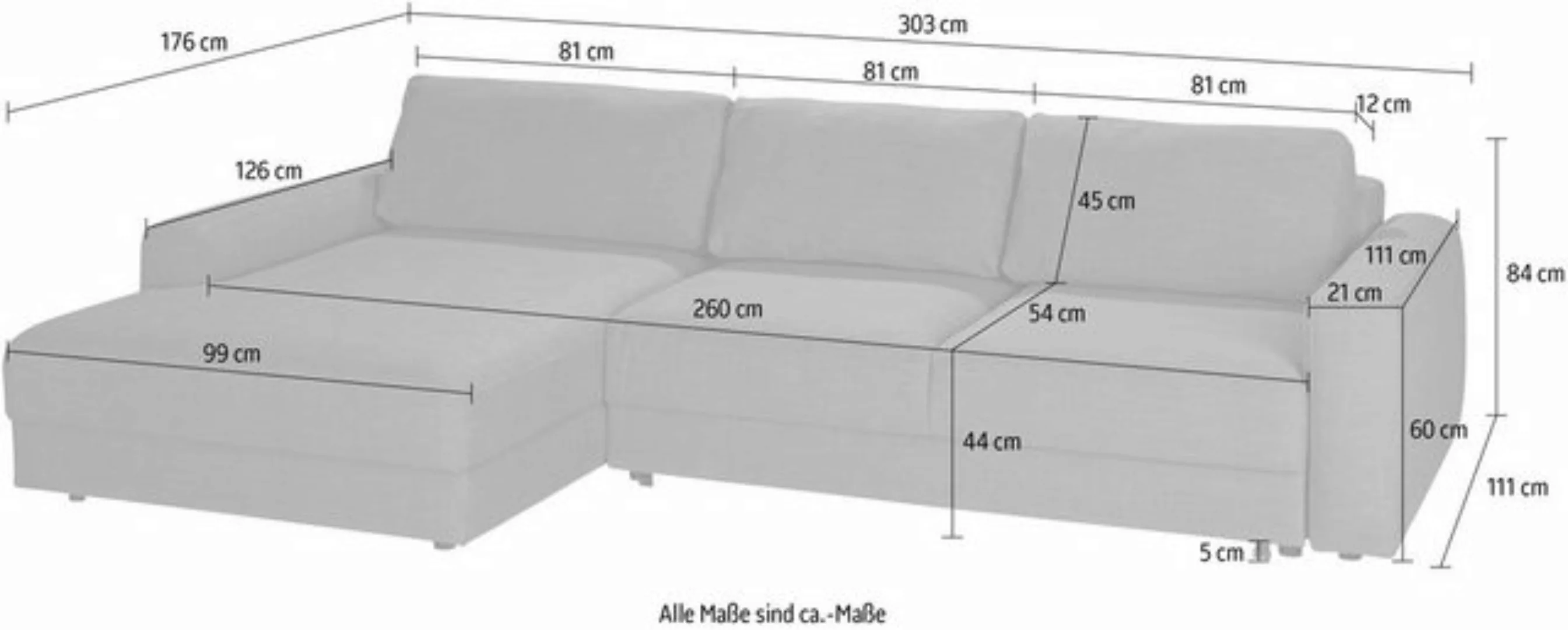 TRENDMANUFAKTUR Ecksofa "0, L-Form", wahlweise mit Bettfunktion und Bettkas günstig online kaufen