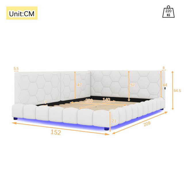 Flieks Polsterbett, LED Doppelbett Daybett Tagesbett Samt 140x200cm mit USB günstig online kaufen