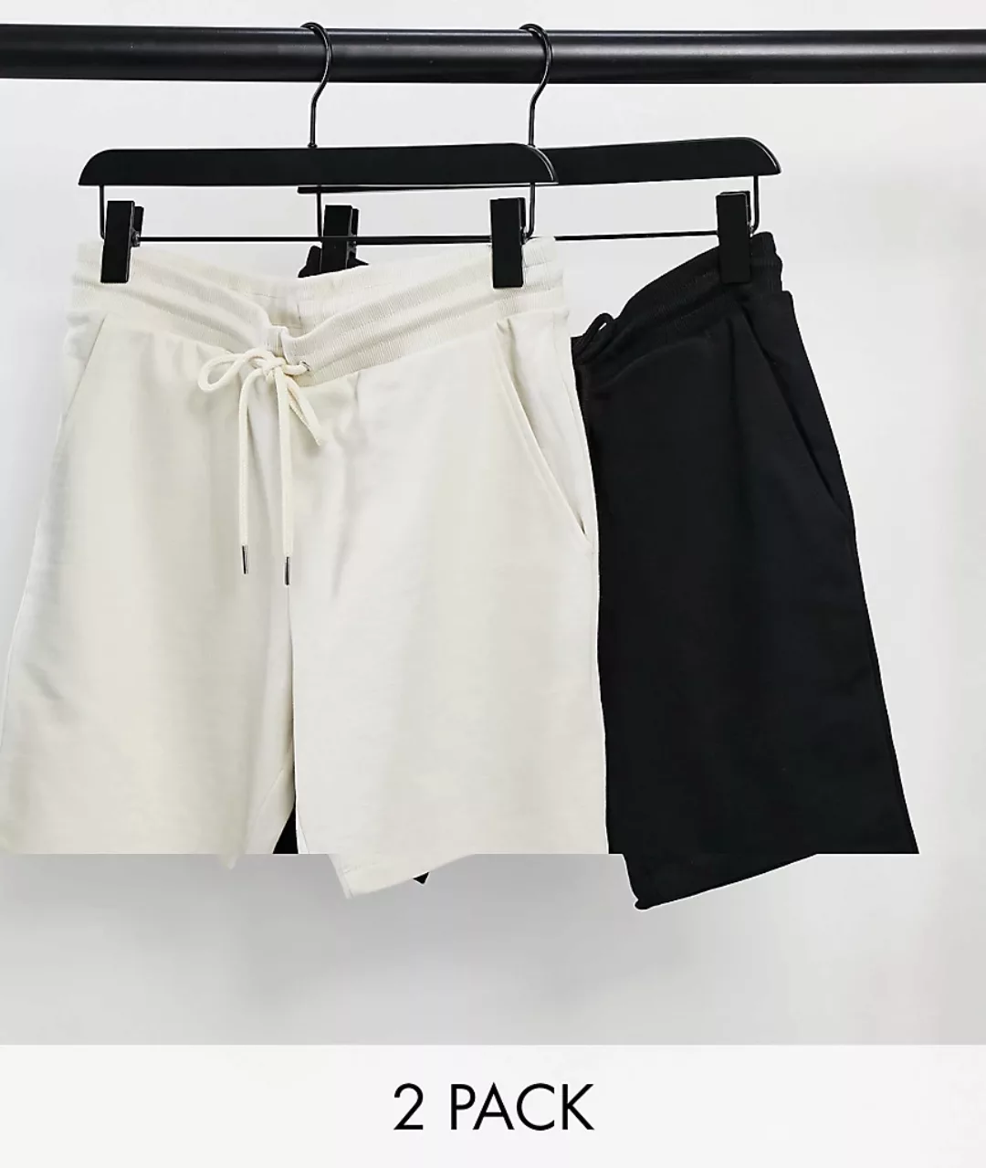 ASOS DESIGN – Eng geschnittene Jersey-Shorts in Schwarz/Beige im 2er-Pack-M günstig online kaufen