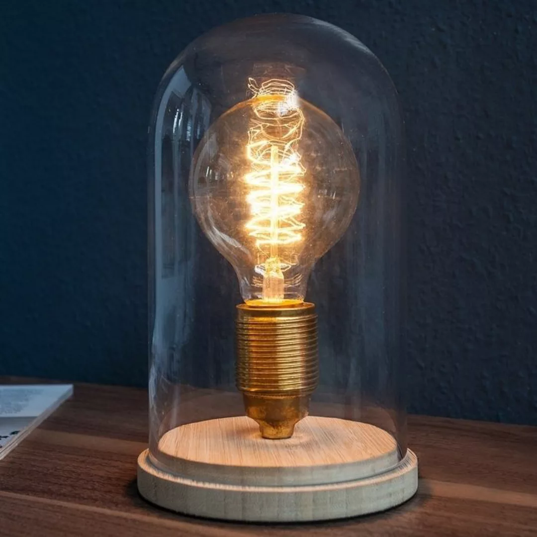 Tischlampe ELECTRO transparent aus Glas und Holz 20cm H?he günstig online kaufen