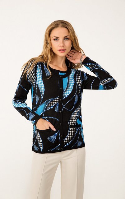 Passioni Cardigan Twinset mit einem Schal-Print mit Quasten und Hahnentritt günstig online kaufen