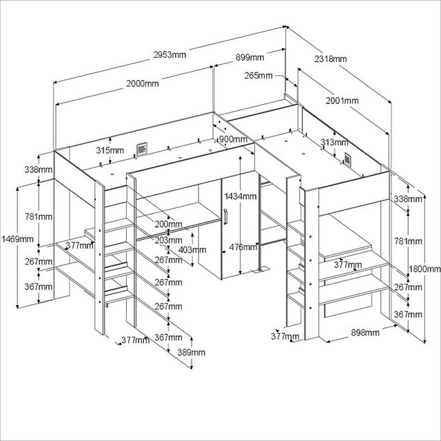 Parisot Hochbett Alex (2x Kinderbett über Eck 90 x 200 cm, mit Schrank und günstig online kaufen