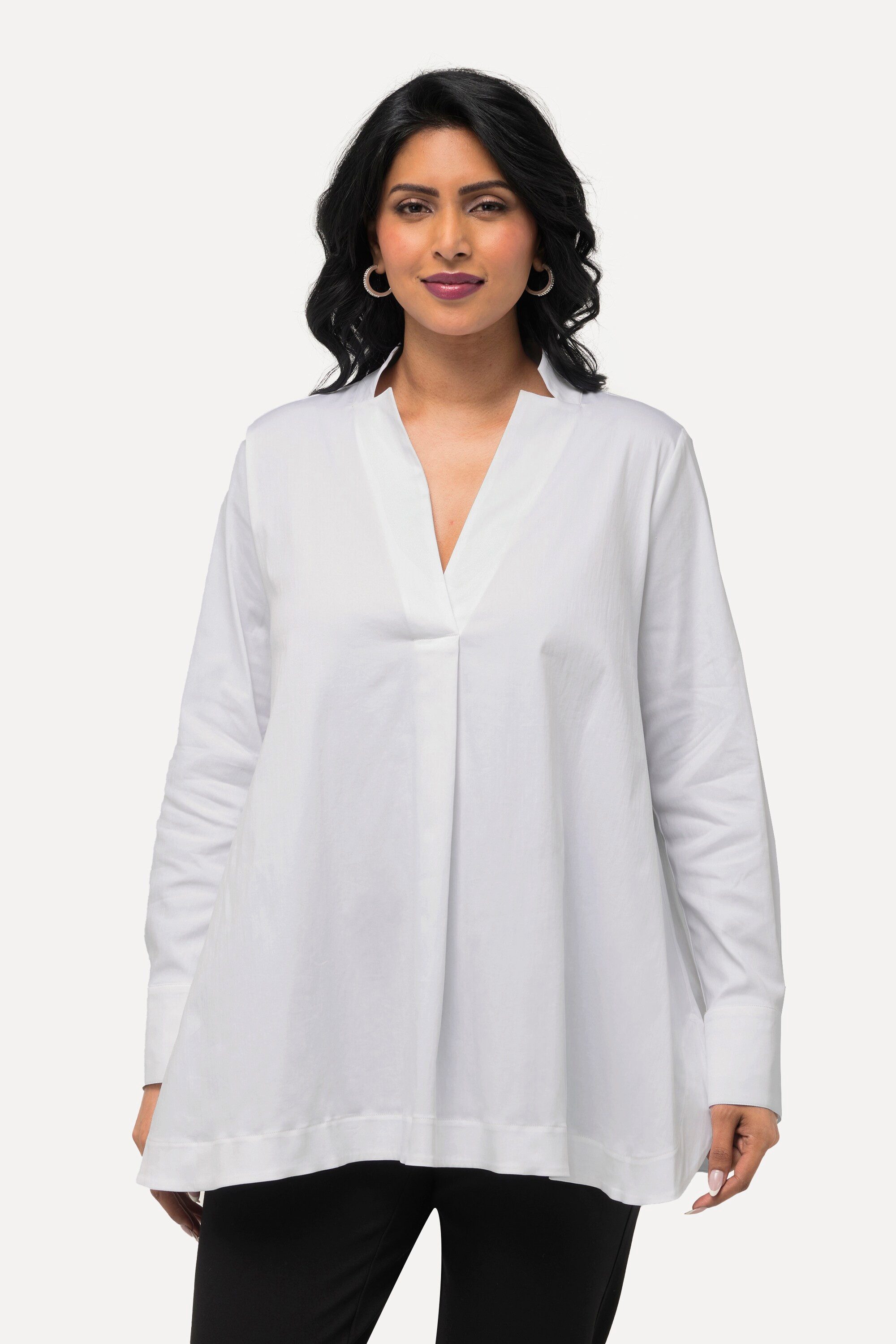 Ulla Popken Druckbluse Tunika Kelchkragen A-Linie günstig online kaufen