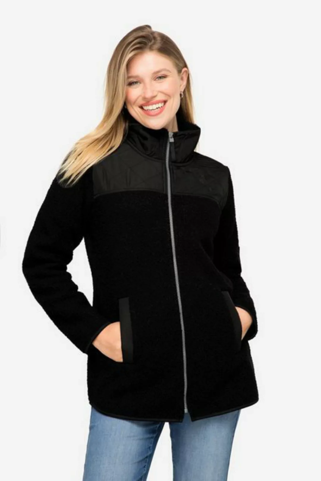 Laurasøn Sweatjacke Teddyjacke Stepp-Einsätze Stehkragen Zipper günstig online kaufen